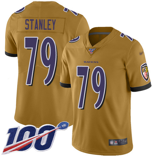 Baltimore Ravens Limited Gold Men Ronnie Stanley Jersey NFL Football #79 100th Season Inverted Legend->youth nfl jersey->Youth Jersey